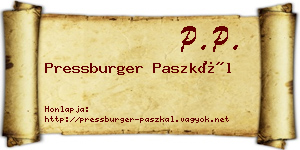Pressburger Paszkál névjegykártya